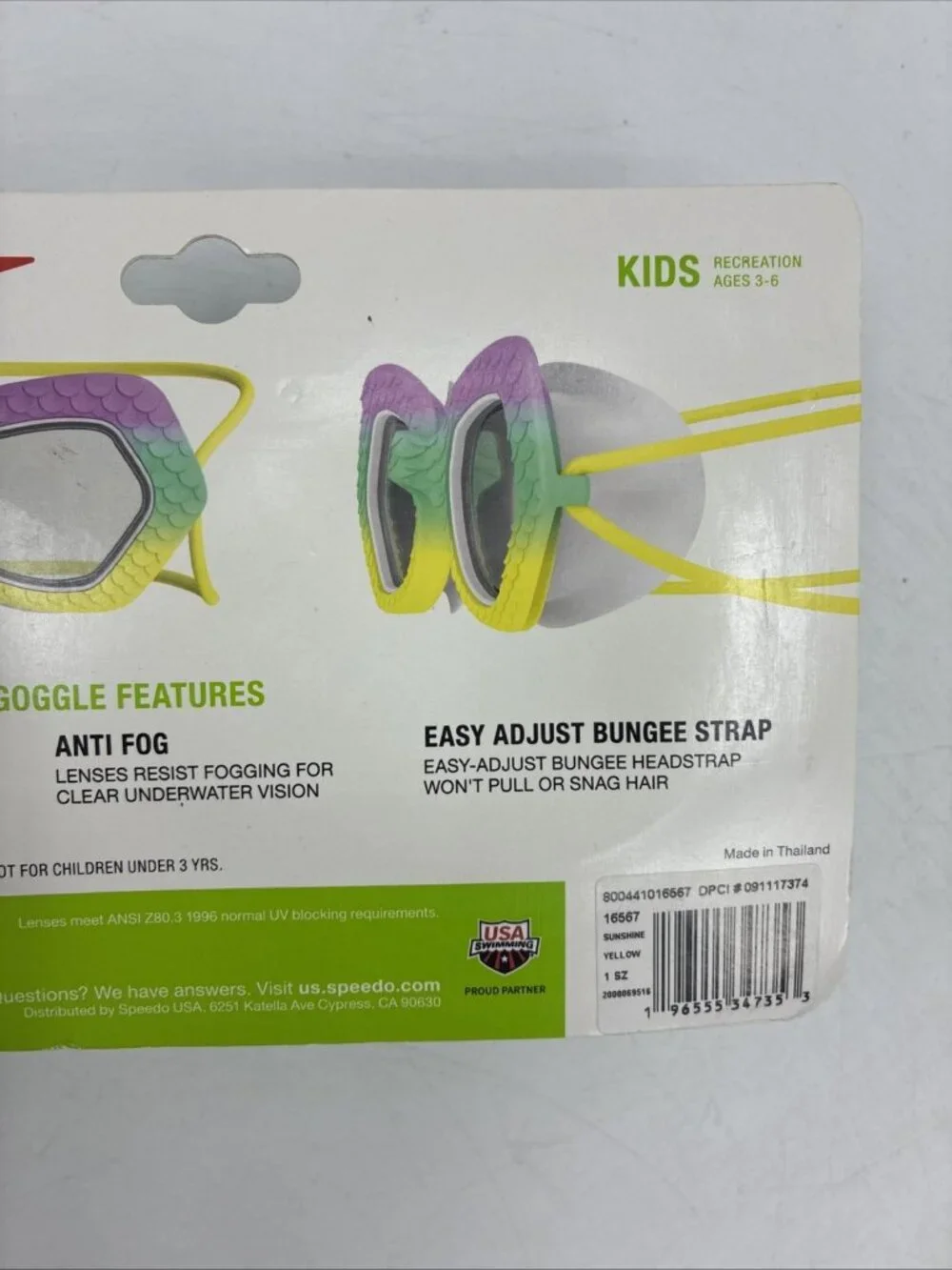 Speedo Kids Sunny Vibes Pop Swim Goggles Purple Green Ages 3-6 New